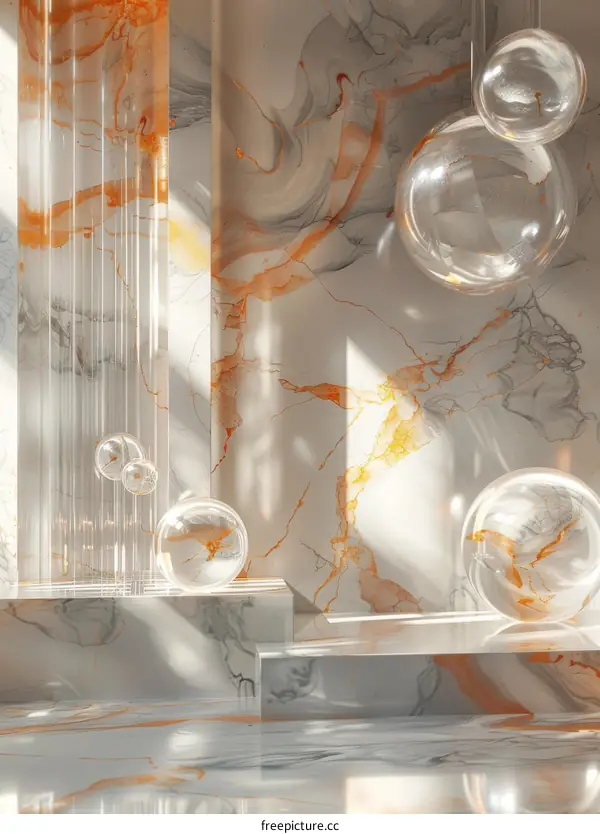Abstract Marble Display Platform with Glass Balls