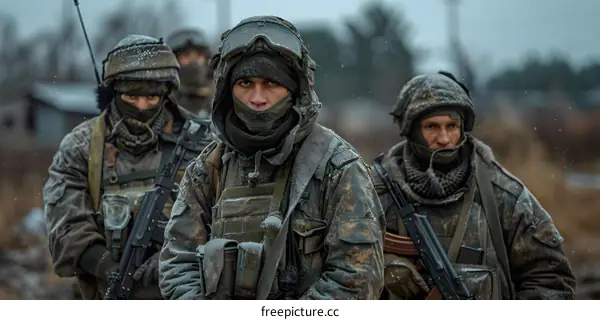 Three soldiers in winter gear