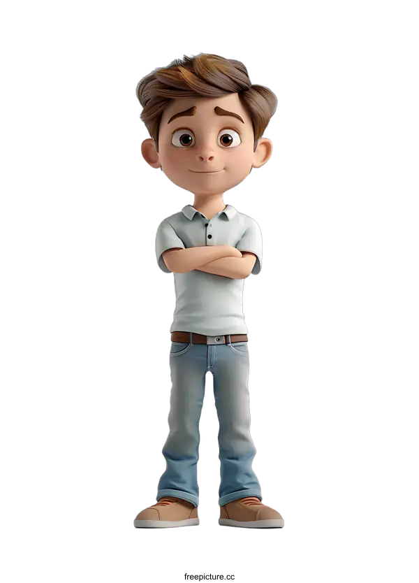 [Transparent Background PNG]3D Cartoon Boy with Folded Arms