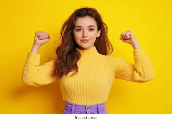 Woman in a Yellow Sweater against a Yellow Background