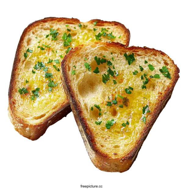 [Transparent Background PNG]Two Pieces of Delicious Garlic Bread