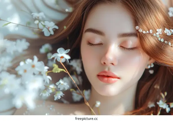 Portrait of a young woman with flowers in her hair