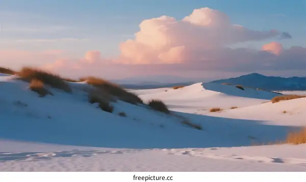 A Beautiful Scenic View of Snow-Covered Dunes Under Cloudy Sky