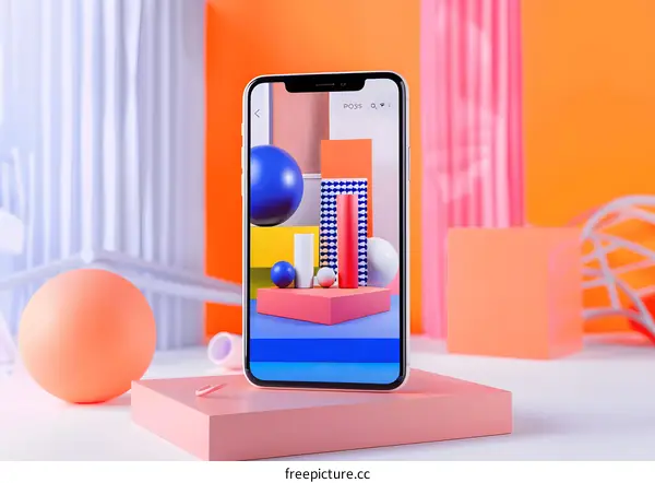 Abstract Colorful Geometric Shapes on Mobile Phone Screen