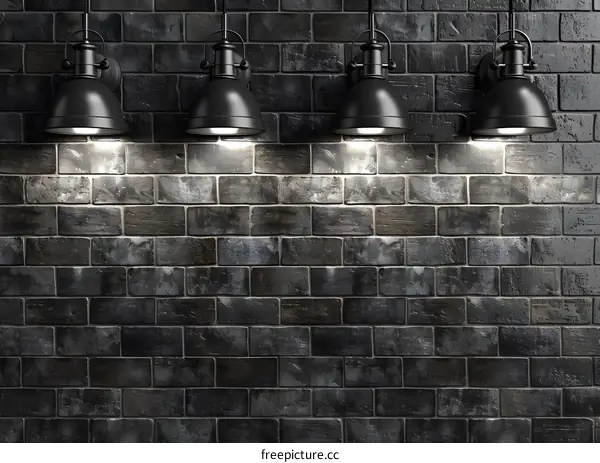 Black Brick Wall with Industrial Style Lights