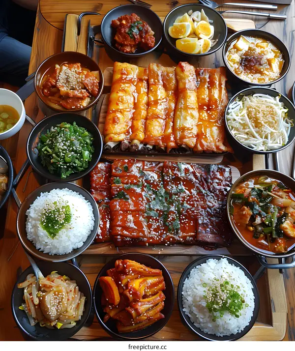A table full of delicious Korean food