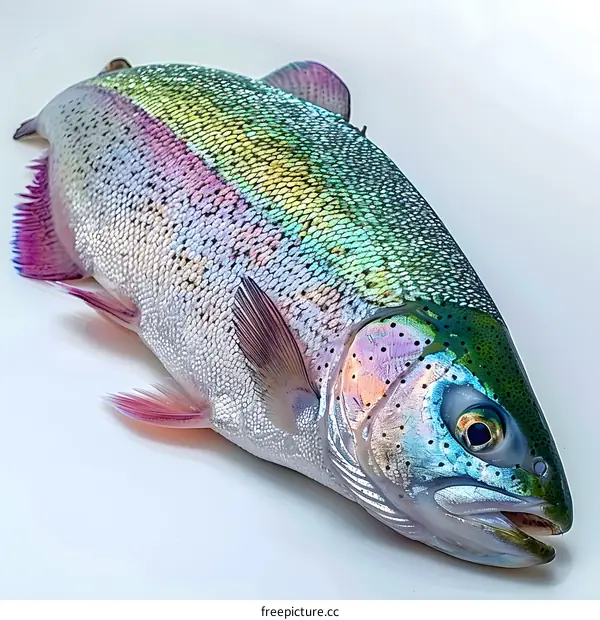Vibrant Rainbow Trout on White Background