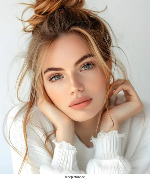 portrait of a beautiful blonde woman with blue eyes