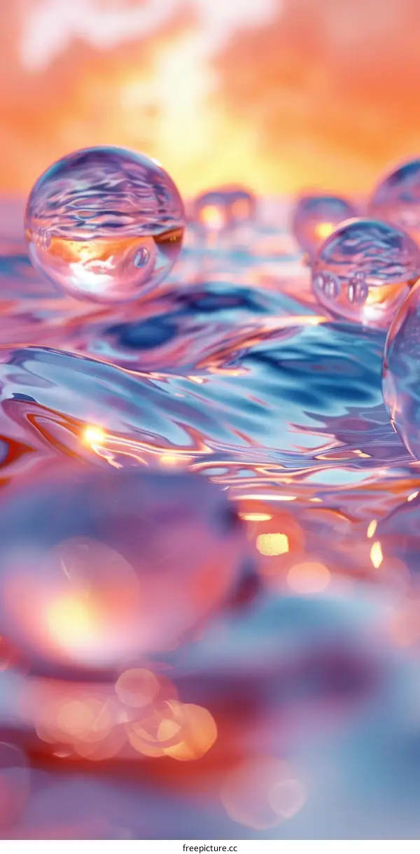 Abstract Colorful Water Bubbles Sunset Reflection