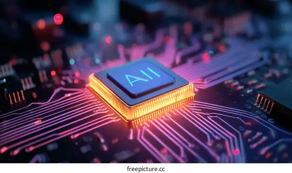 AI Chip on Circuit Board Close-up