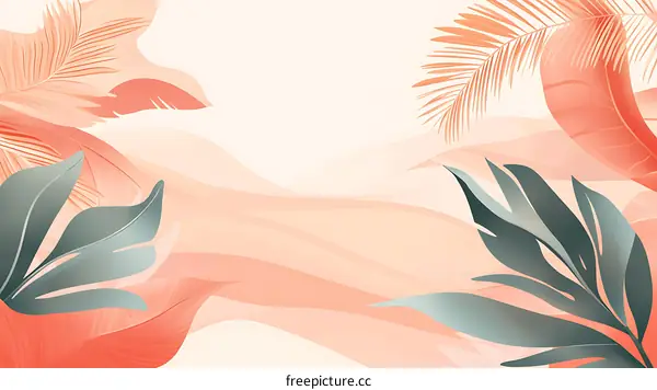 Abstract Tropical Background with Palm Leaves and Wavy Lines