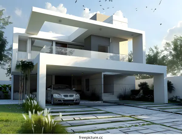 Modern House Design with Overhanging Structure