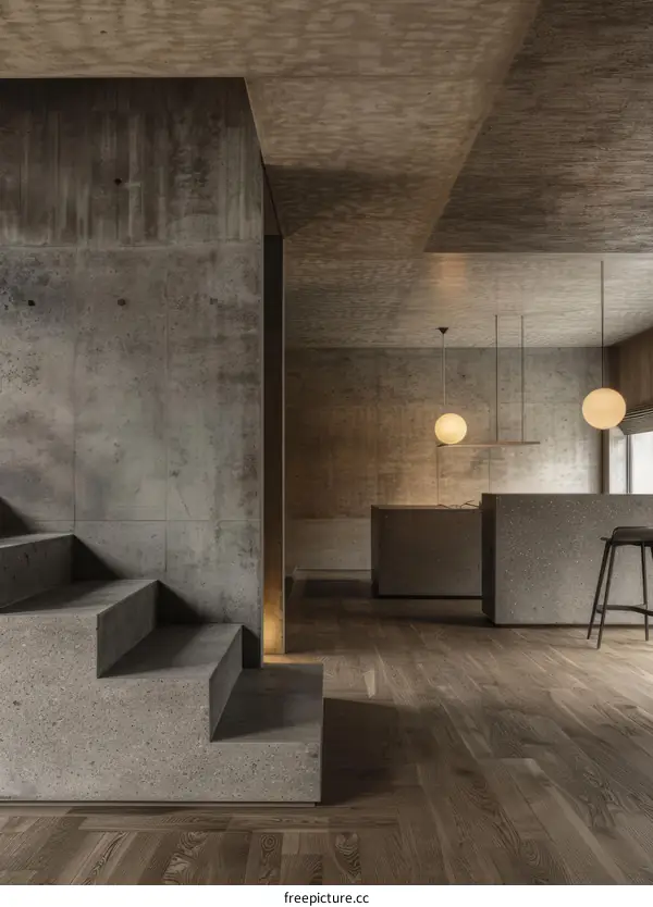 Exposed concrete finishes and minimalist furniture in a modern home