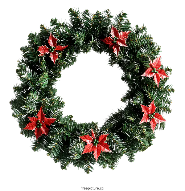 [Transparent Background PNG]Christmas Decorative Wreath with Poinsettia
