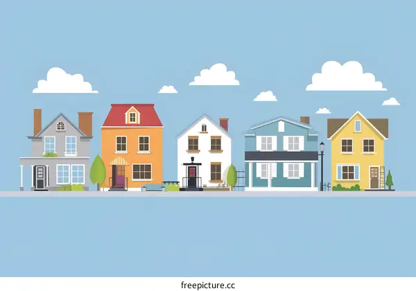 Colorful Houses in a Row Illustration