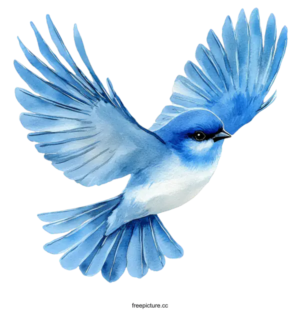 [Transparent Background PNG]Watercolor Illustration of a Bluebird in Flight