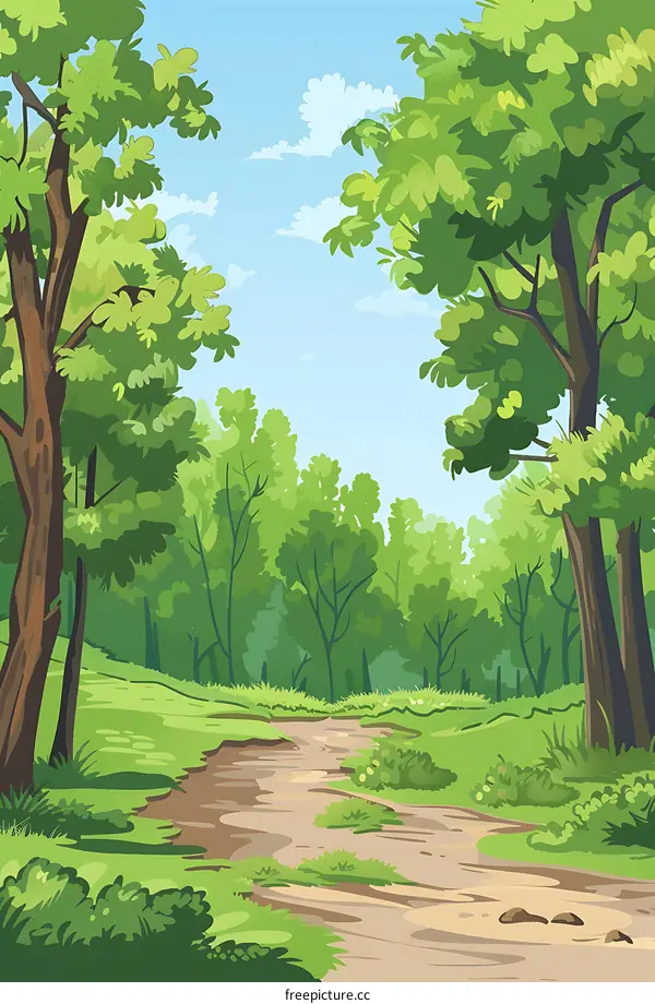 Green Forest Pathway with Sunlight