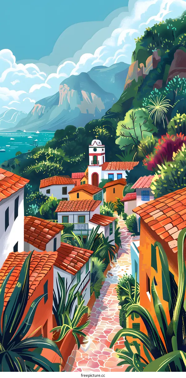 tropical village by the sea