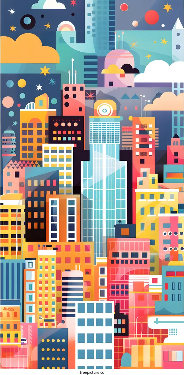 Colorful Cityscape with Geometric Buildings