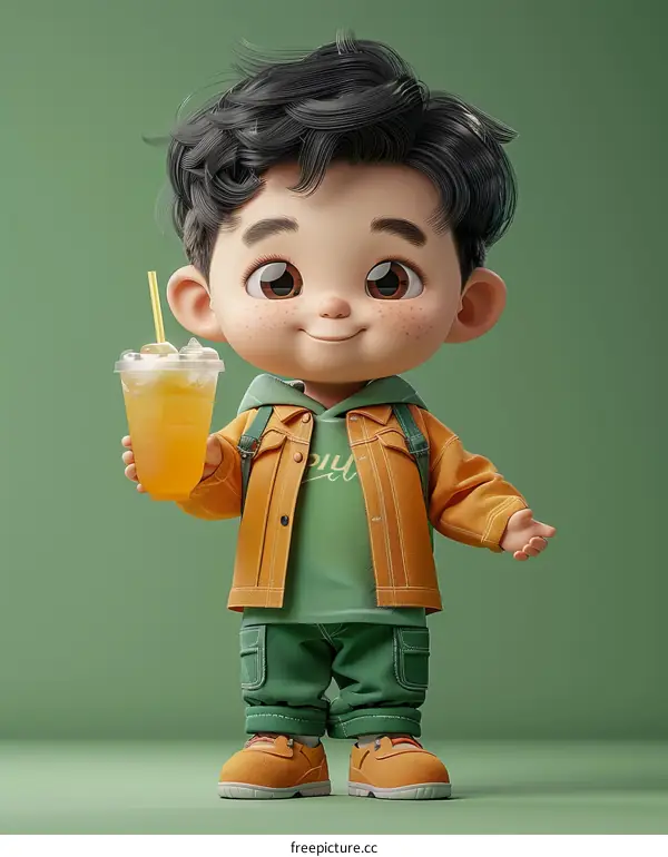 Illustration of a boy with a drink