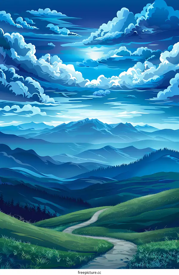 Mountain Landscape with Cloudy Sky and Winding Road