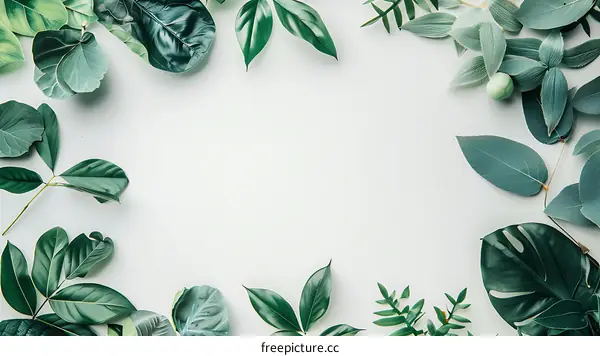 Green Leaf Border on White Background