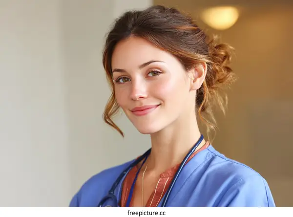 Portrait of young female nurse with stethoscope in hospital