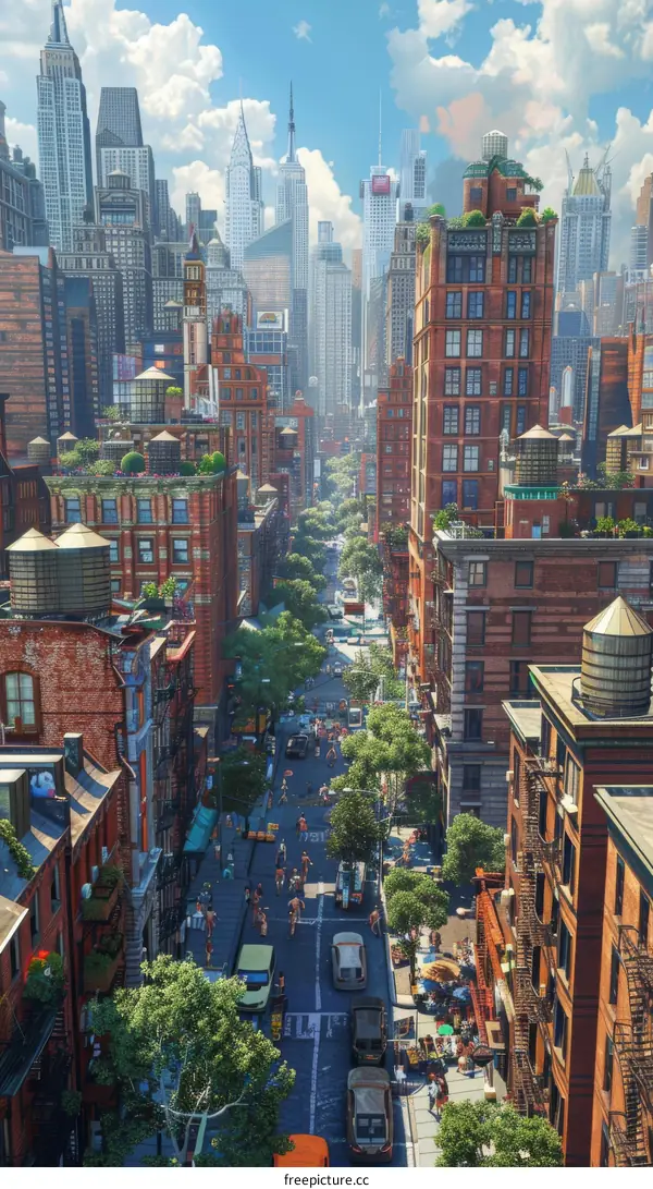 New York City Street Scene Illustration