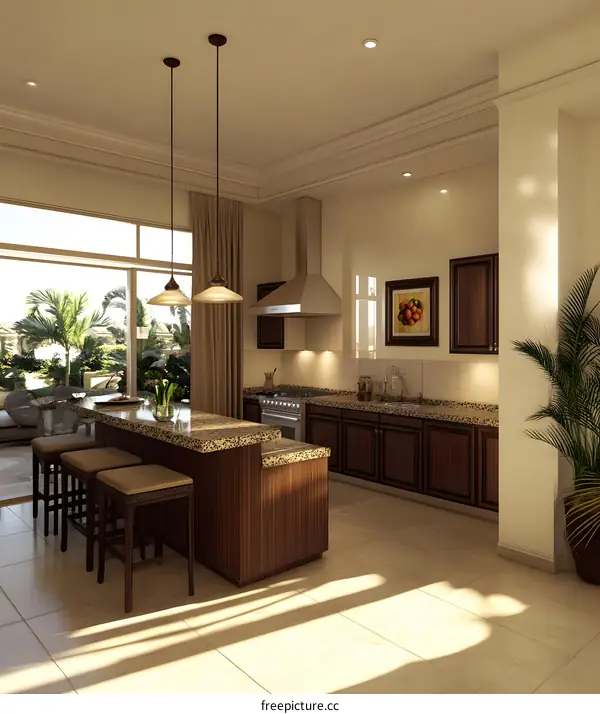 Modern Kitchen Interior Design With Island and Bar Stools