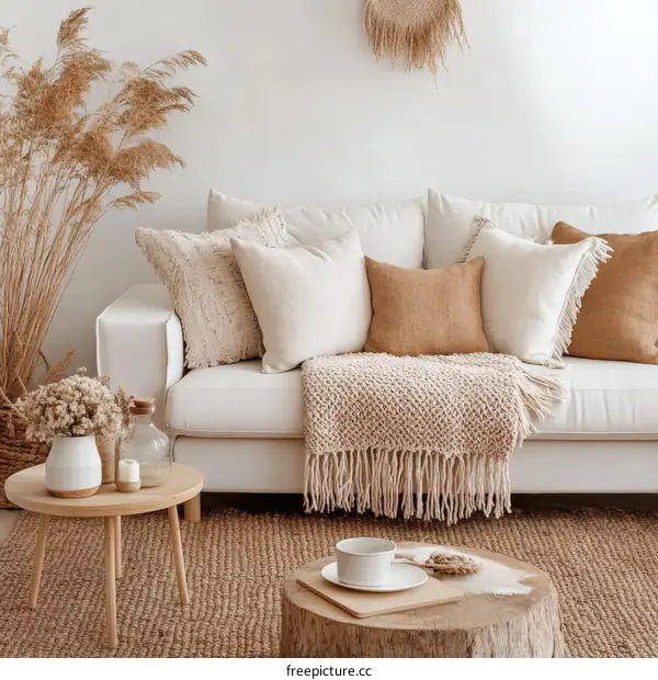 Modern Beige Living Room Decor Featuring a Cozy Sofa