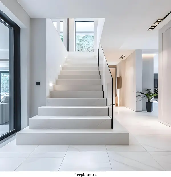 Modern White Staircase In A Luxurious Home Interior