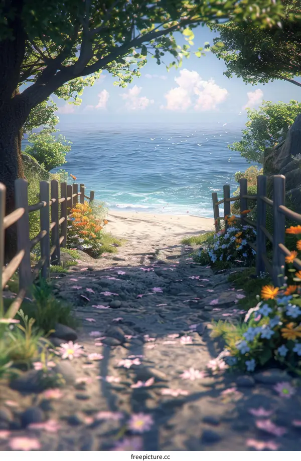 Stone Path Leading to a Tropical Beach Paradise