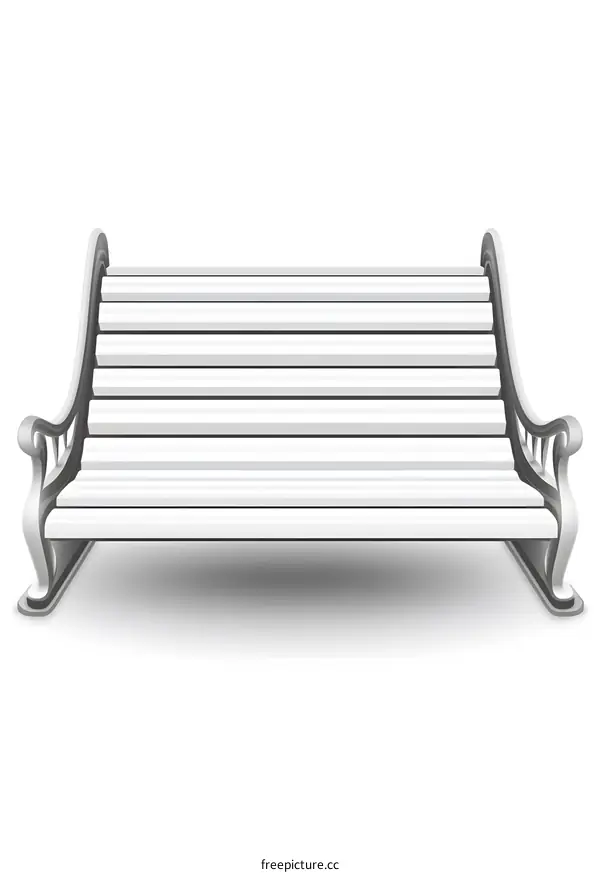 White Wooden Bench With Metal Legs Isolated On White Background