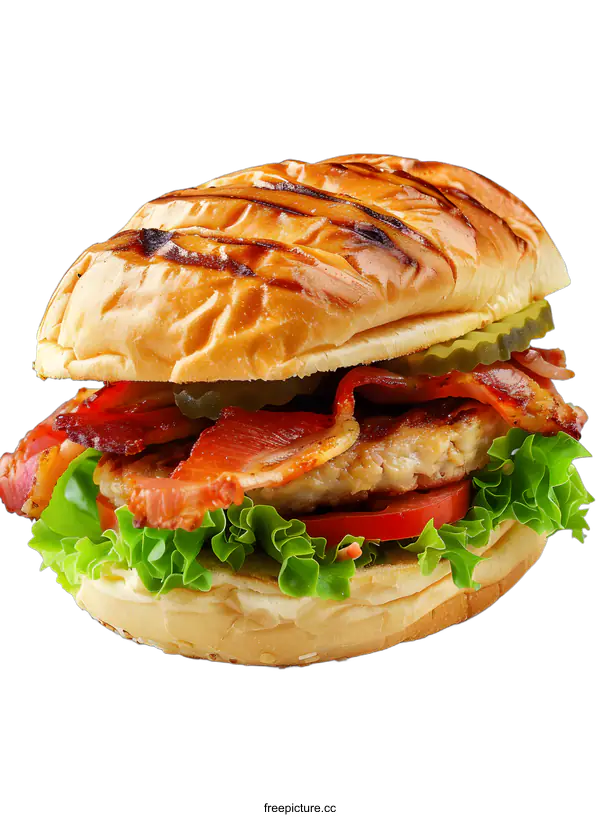 [Transparent Background PNG]Delicious Grilled Chicken Burger on a White Background