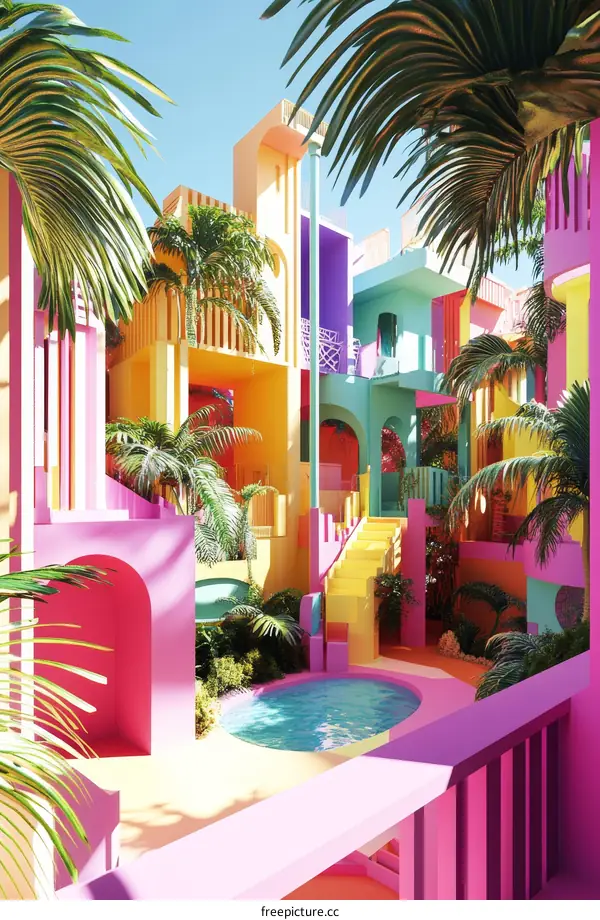 Colorful Tropical Architecture Illustration