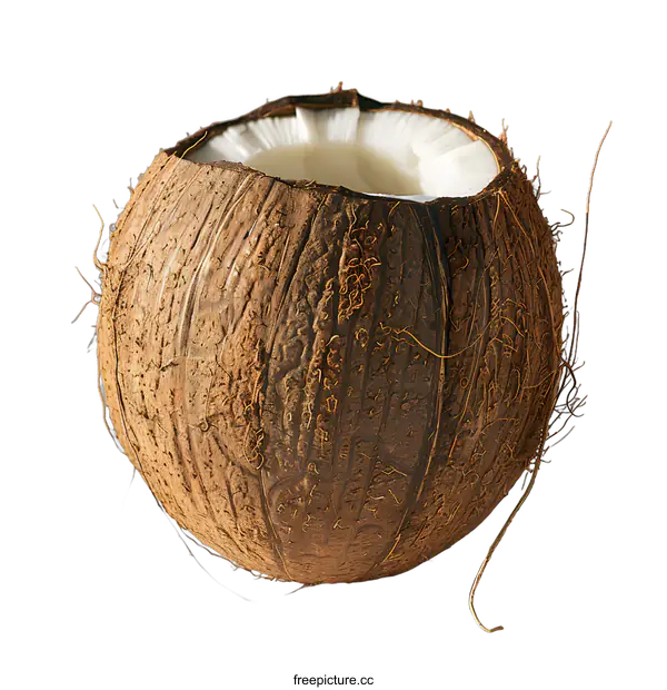 [Transparent Background PNG]Open Coconut on White Surface