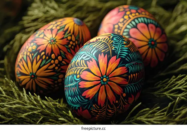 Hand Painted Easter Eggs in a Nest