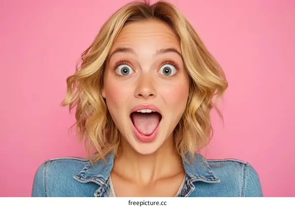 Surprised Caucasian Woman Portrait Against Pink Background