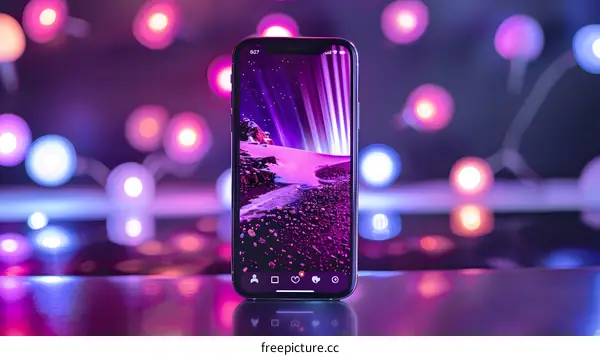 Smartphone Screen with Northern Lights Wallpaper