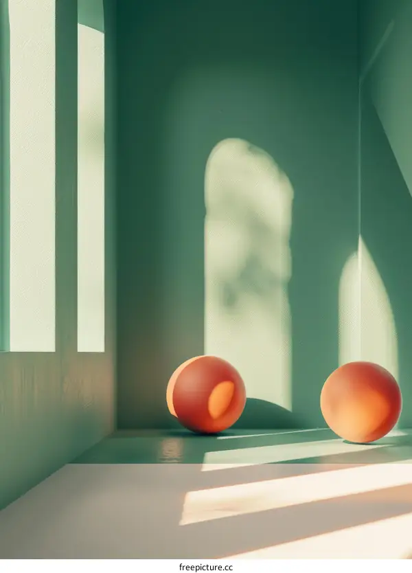 Two Orange Spheres Bathed in Sunlight Render