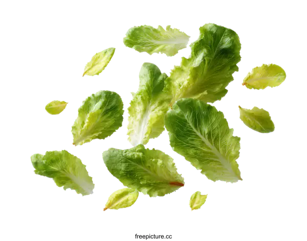 [Transparent Background PNG]Fresh Green Lettuce Leaves in Motion