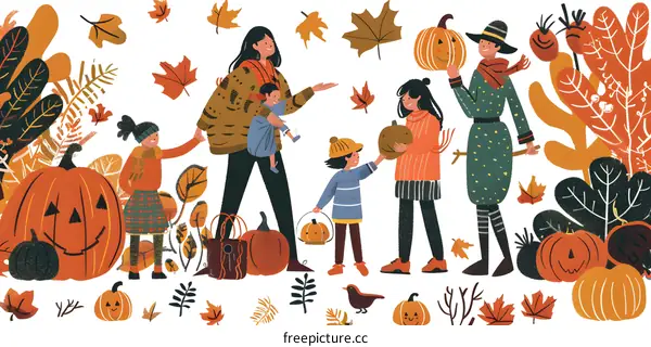 Happy Family  Celebrating  Halloween Together in Autumn