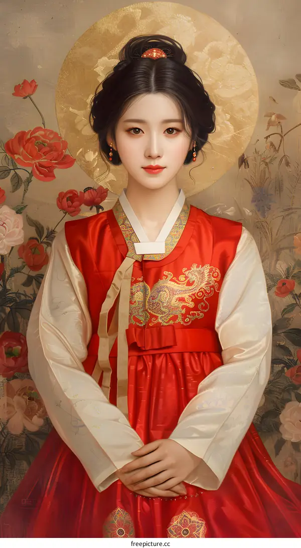 Portrait of a Young Woman in Traditional Korean Hanbok
