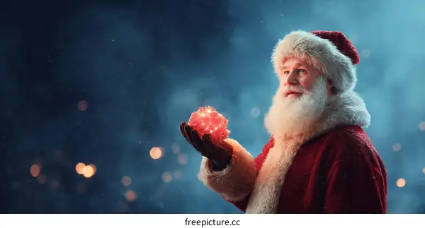 Santa Claus Holding a Sparkling Christmas Ornament