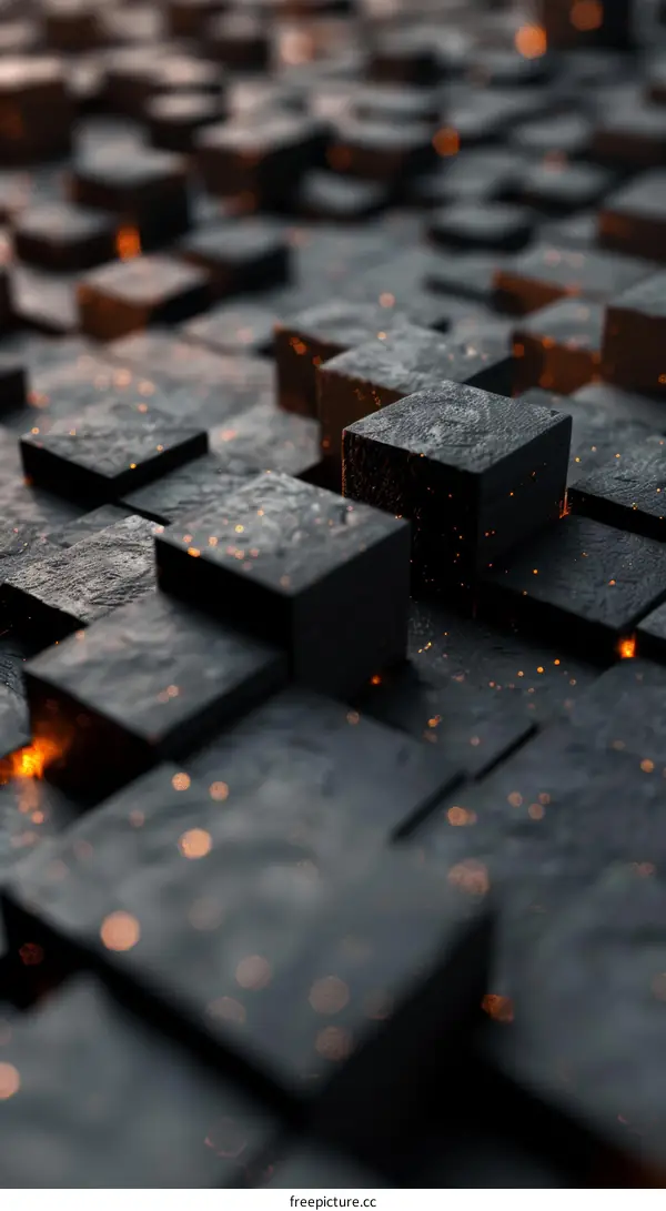 Glowing Sparks on Dark 3D Cubes Background