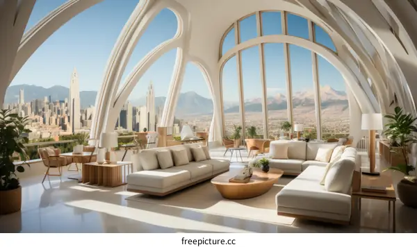 Modern Luxury Living Room Interior Design with Panoramic City Views