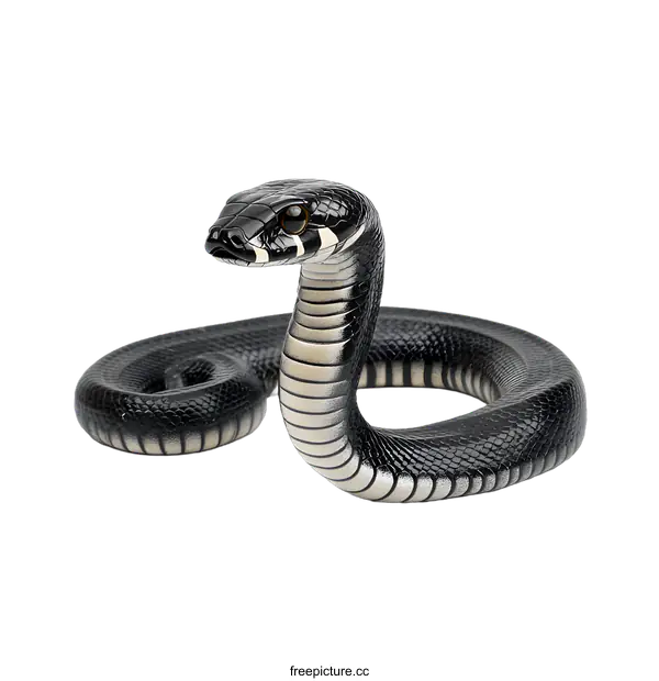 [Transparent Background PNG]Black Snake with White Stripes Isolated on White Background
