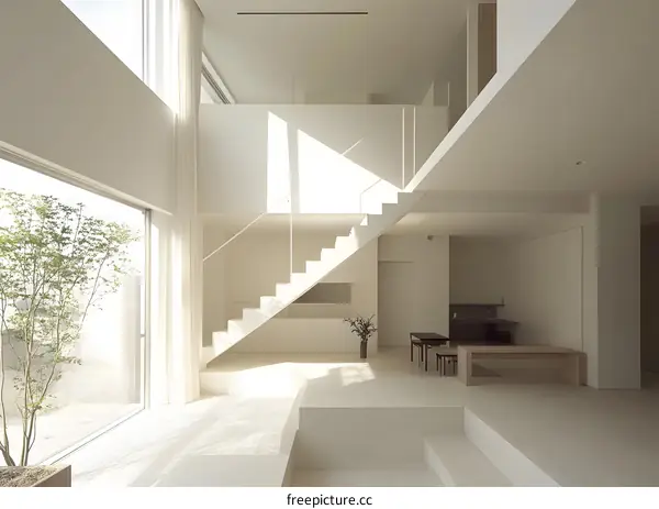 Modern Minimalist Staircase Design in a White Interior