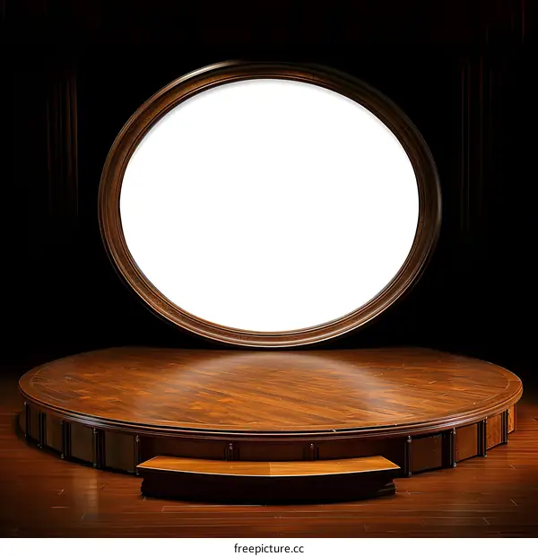 Round Wooden Stage with White Circle in the Background