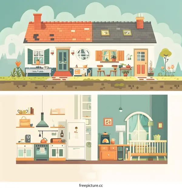 Cute Cartoon House Exterior and Interior Design